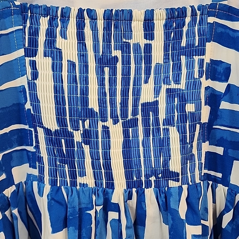 NWT Nine West Blue White Abstract Print Midi Dress Spaghetti Strap Square Neck M - Picture 10 of 13